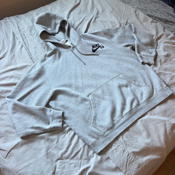 NIKE SB Hoodie Mens Large Sweatshirt Pullover Gray Skateboard Logo Streetwear - Picture 1 of 14
